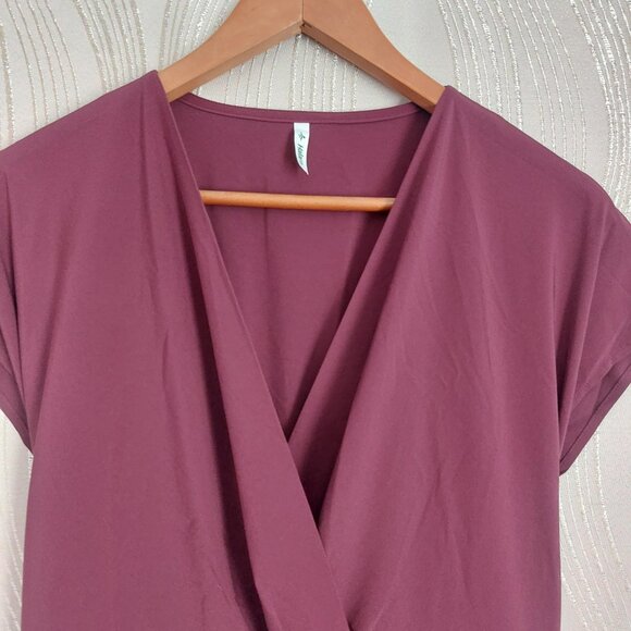 Halara Breezeful Midi Dress Burgundy Large V Neck Cap Sleeves Tie Back Pockets - Picture 3 of 11